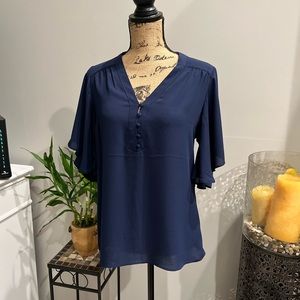 NWT Express navy blue flutter sleeve blouse